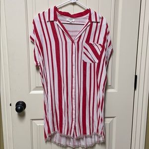Striped short sleeve button down long shirt